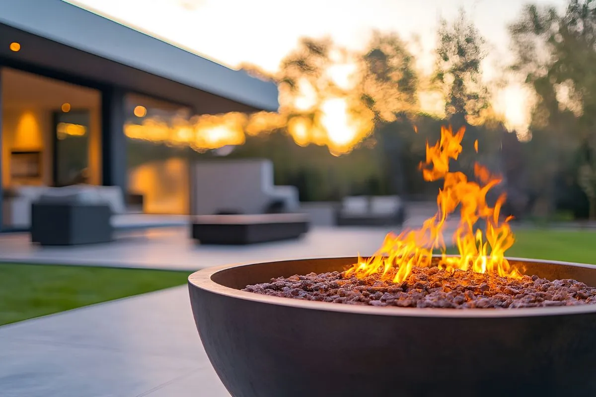 Custom outdoor fireplace in a Charlotte yard